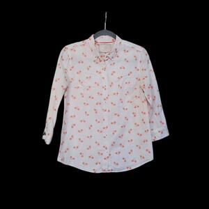 Postmark Anthropologie Bicycle Print White Orange Novelty Buttondown Shirt Sz 4
